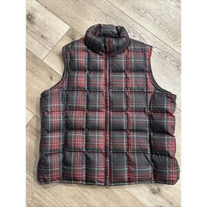 Vintage Eddie Bauer Goose‎ Down XL Full Zip Tartan Plaid Puffer Vest Christmas